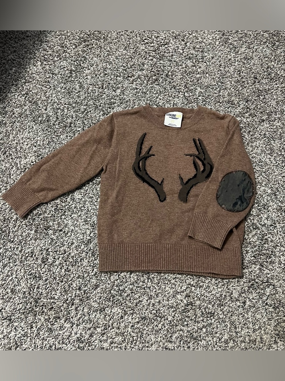 OshKosh B'gosh Brown Crewneck Sweater with Black Antler Detail